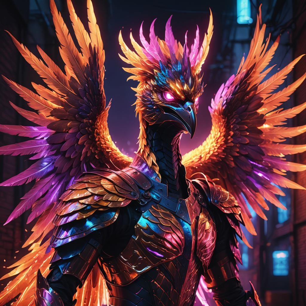 Neon Phoenix Rising: Synthwave Style Portrait