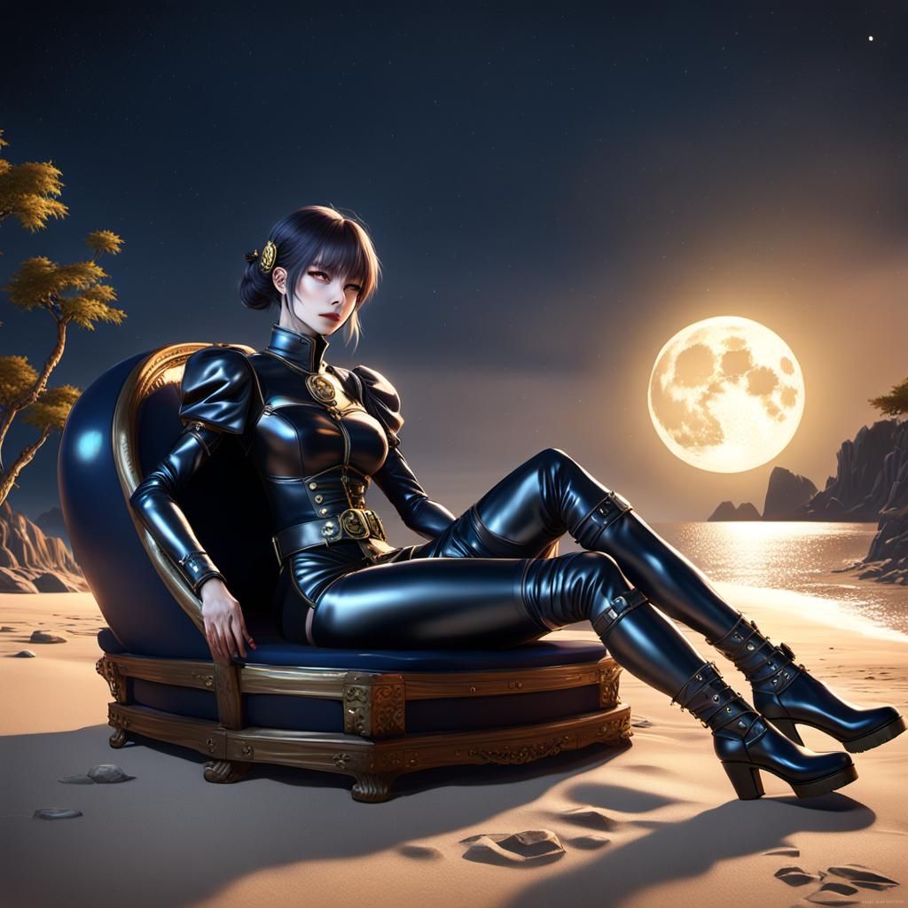 Countess Lounging on Amber Beach: 3D Anime Art