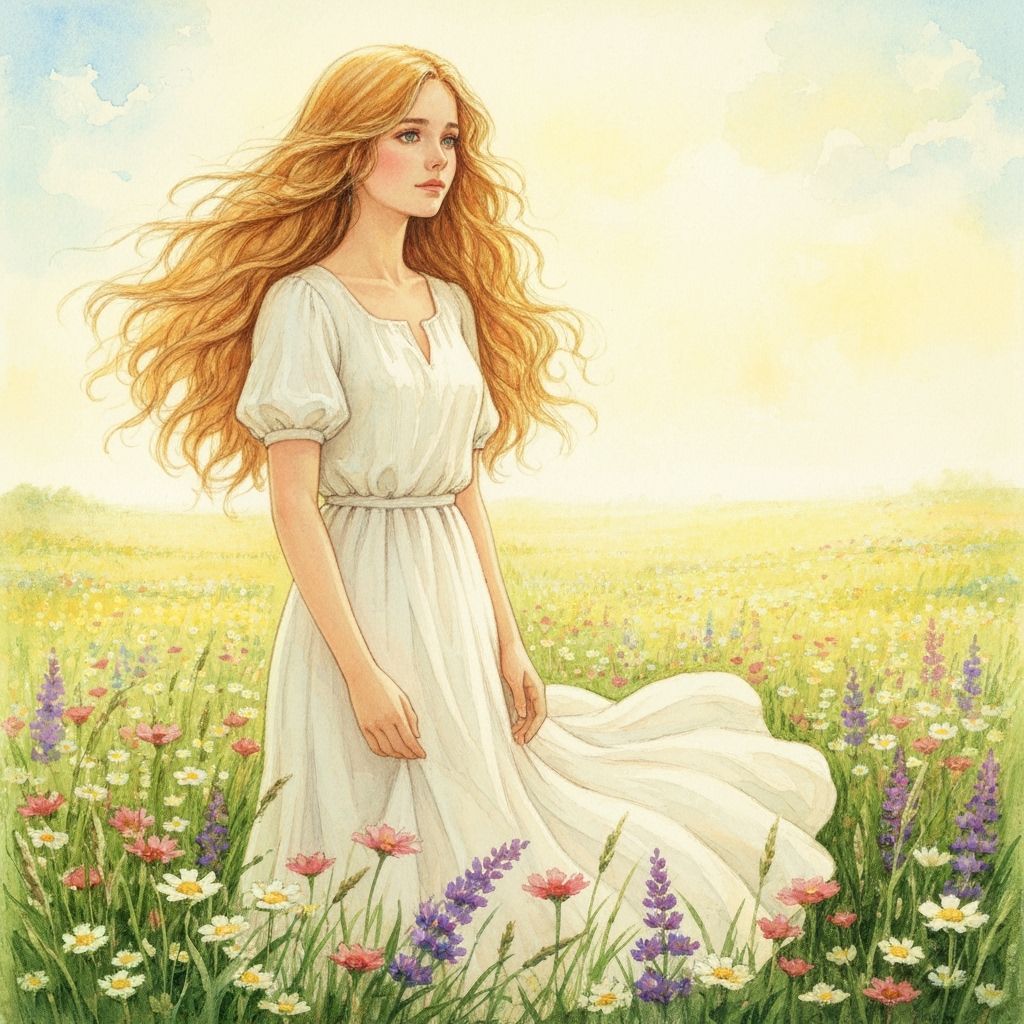 Woman in Meadow: Emotional Realism Watercolor