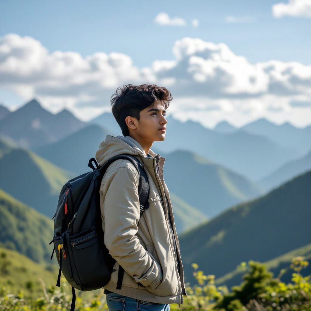 Indian Boy in Mountains: National Geographic Style
