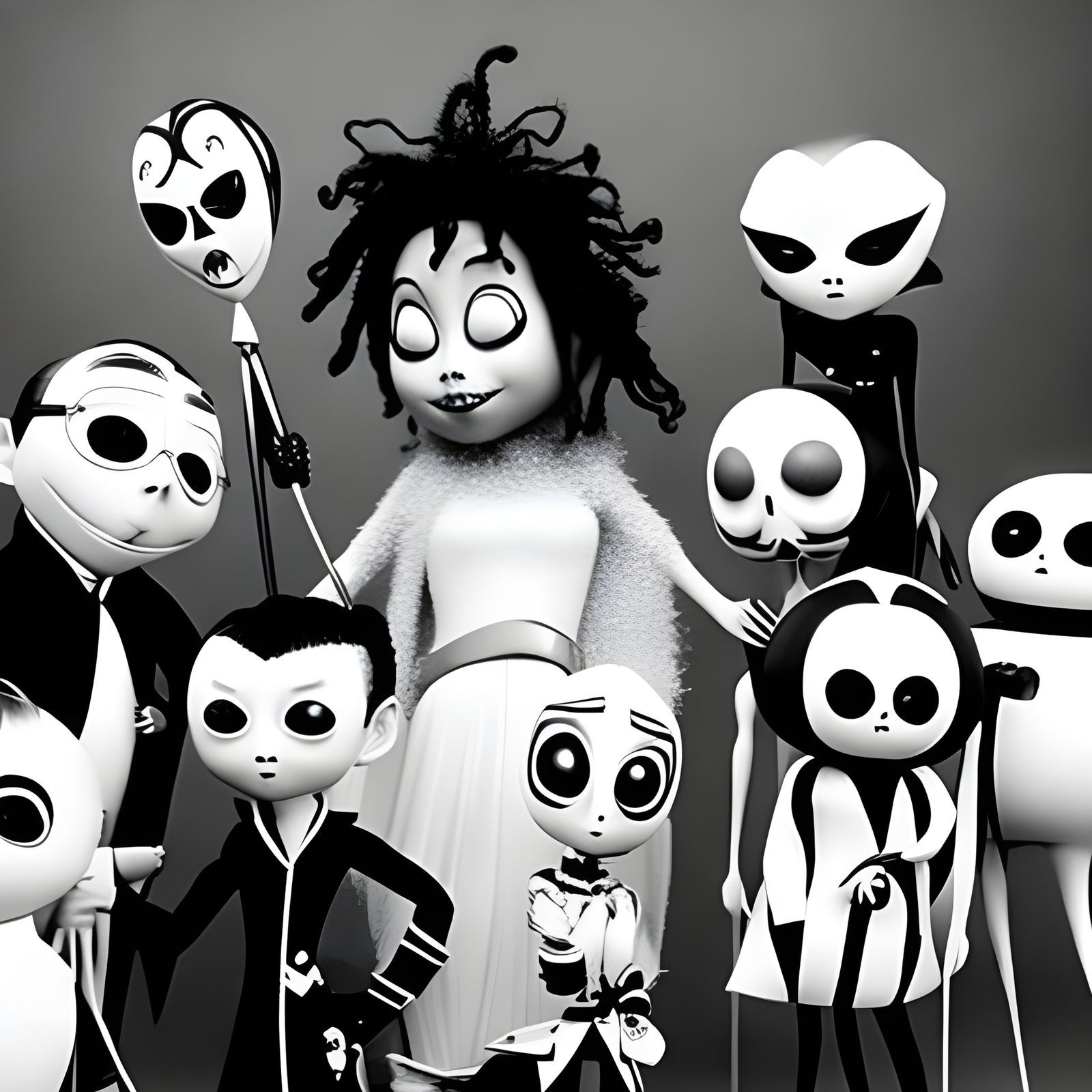 Whimsical Breakfast Scene in Tim Burton Style