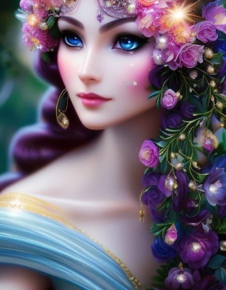 Elf Cultivating Roses in Moonlight, Fairycore Art