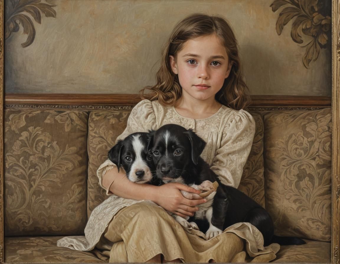 Girl with Puppy: Egg Tempera Painting Inspired by Masters