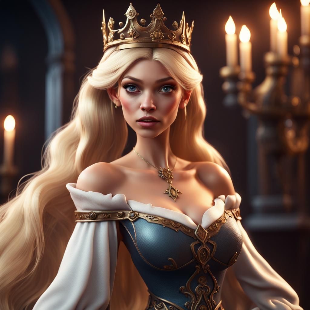 Evil Blond Princess in Disney Style, 3D Render