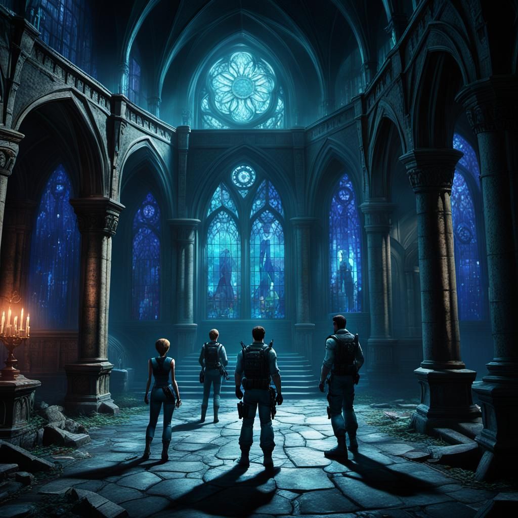 Gothic Castle: Chris Redfield and Team in Dark Fantasy