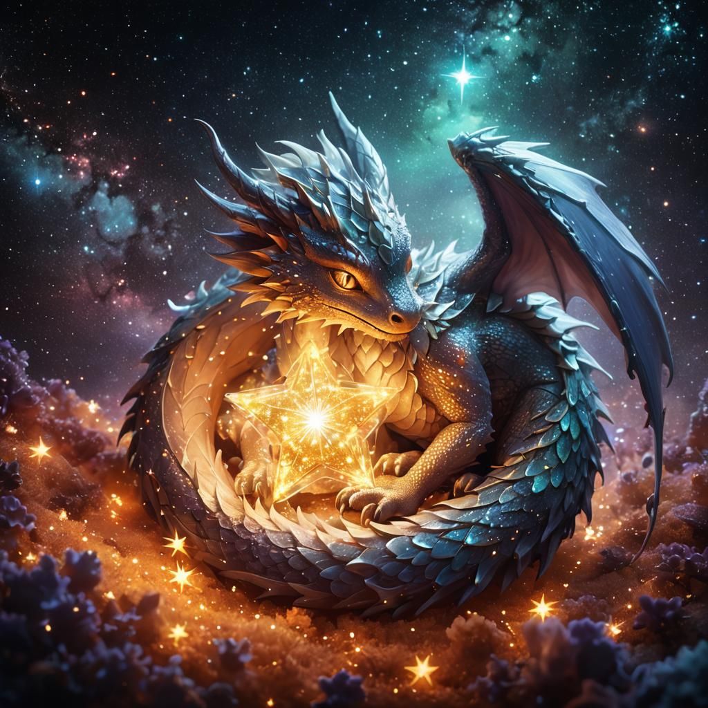 Sleeping Dragon with Star in Anime Style