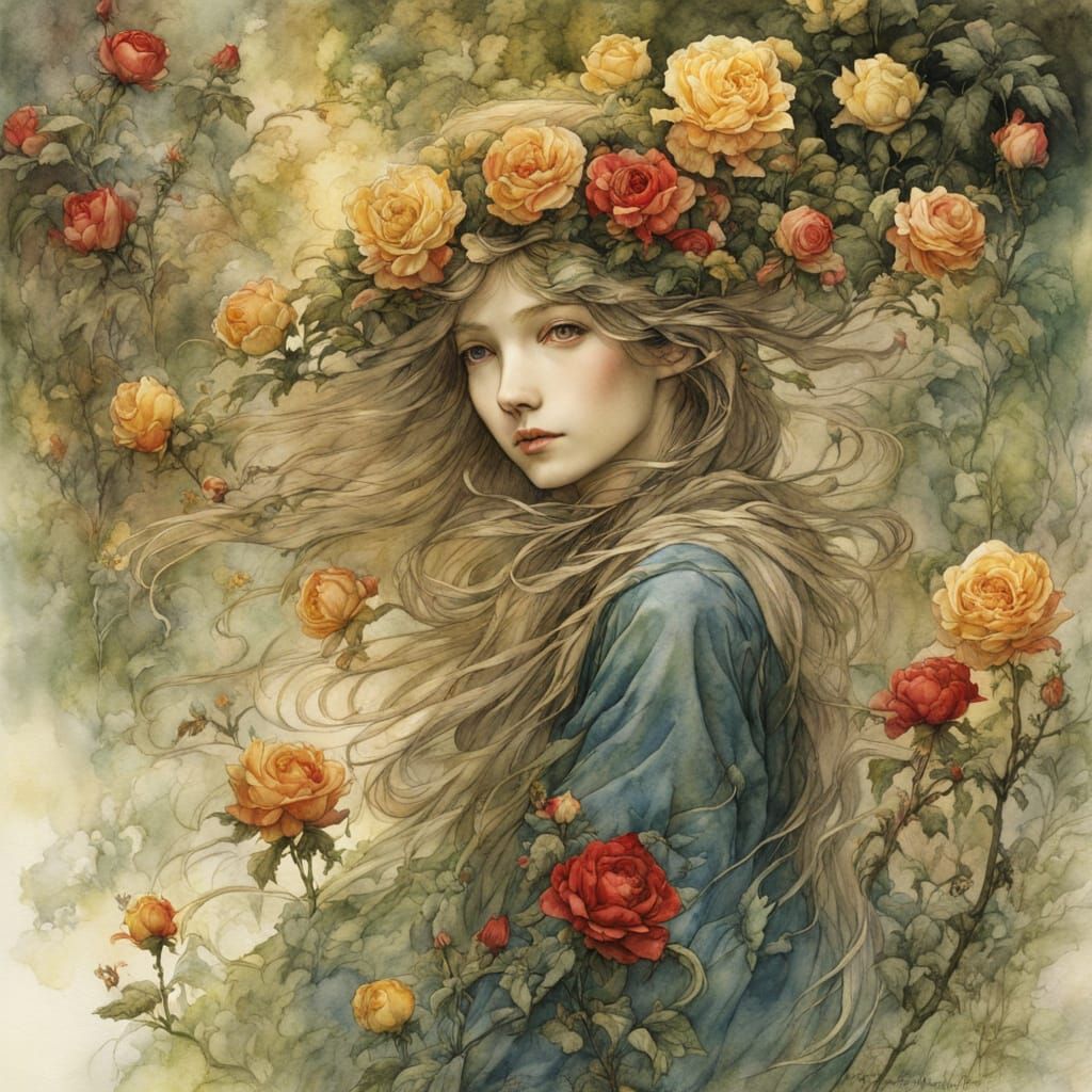 Equinox Rose Garden in Suminagashi Style