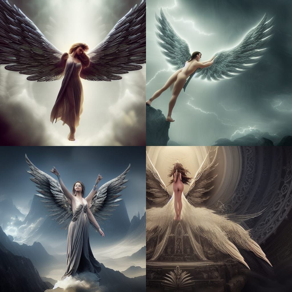 Cinematic Angel with Swirling Wings Digital Painting