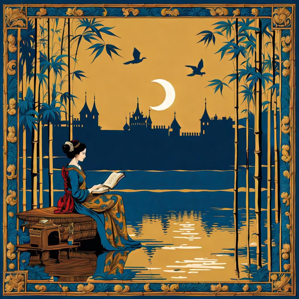 Decalcomania Poster Art of Female Poet in Woods