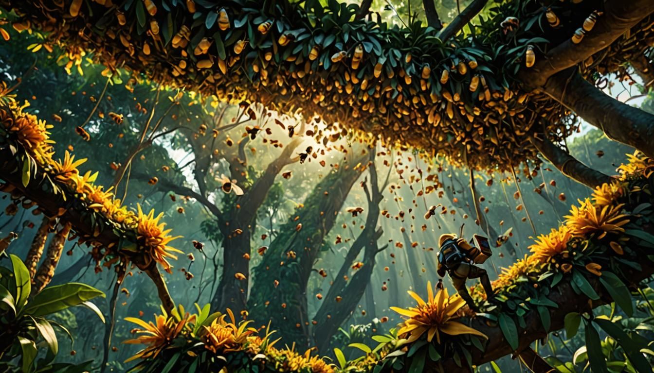 Borneo Honey Collector Attacked by Bees in Jungle