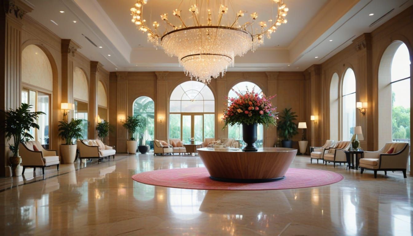 Elegant Luxury Hotel Lobby with Vibrant Flowers