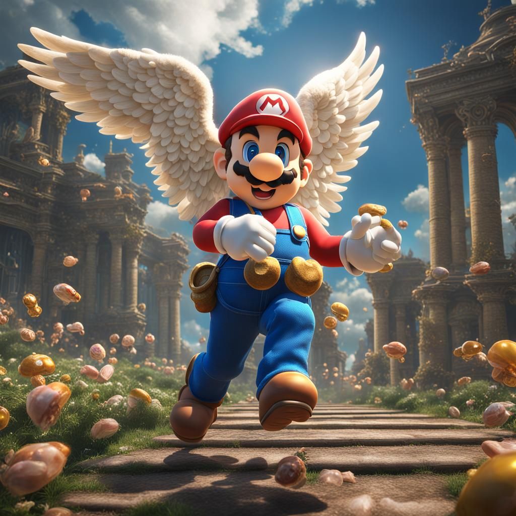 Realistic Angel in Super Mario Bros Style
