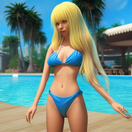 Cute Blonde in Bikini with Ice Cream: 3D Render