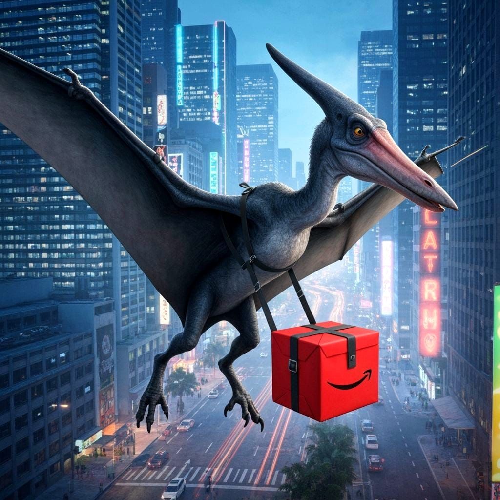 Pterodactyl Delivery Service in Modern City