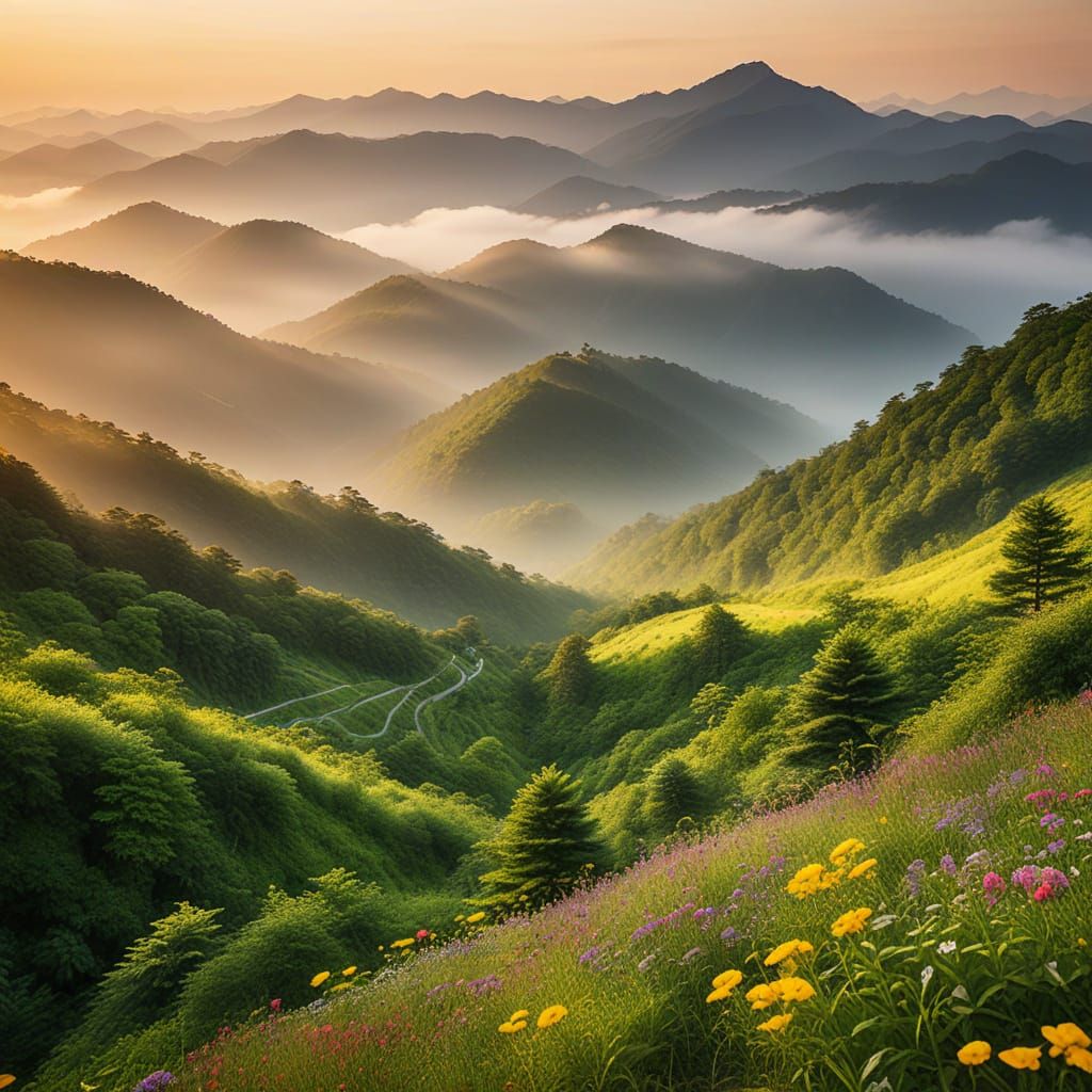 Mountain Village in Golden Hour, National Geographic Style