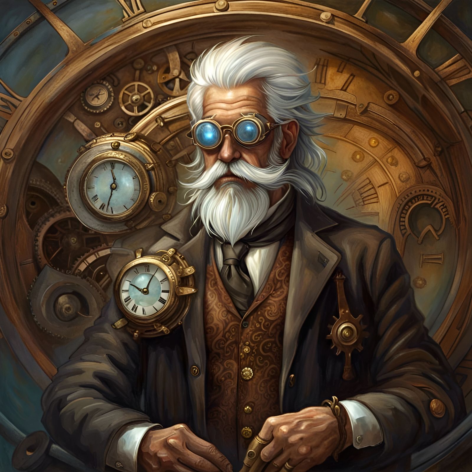 Steampunk Portrait of Father Time with Gear Goggles