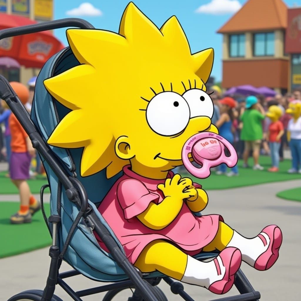 <lora:FreeRain Flux:1.0> Maggie Simpson as a human