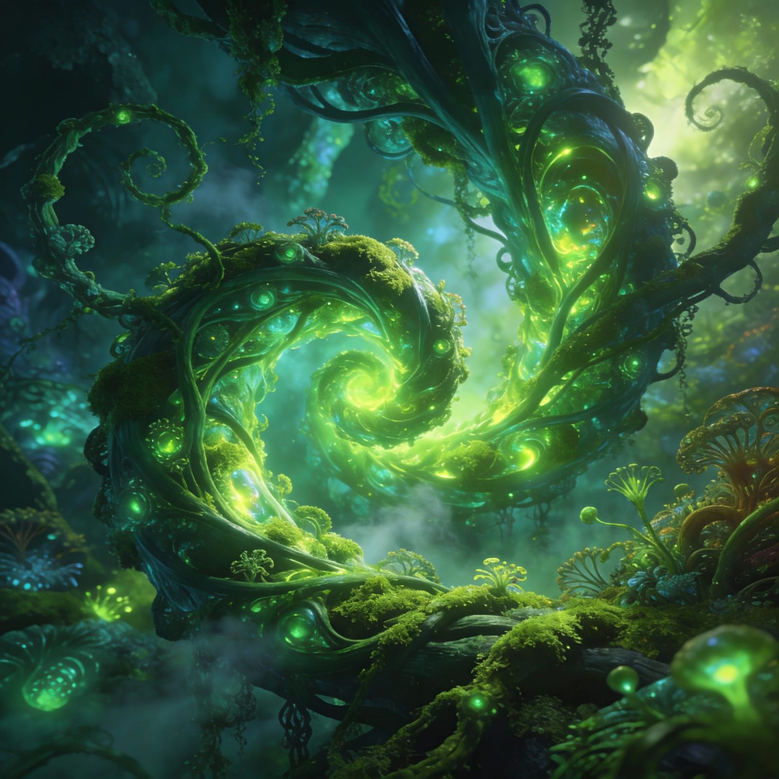 Mystical World of Glowing Moss and Vines