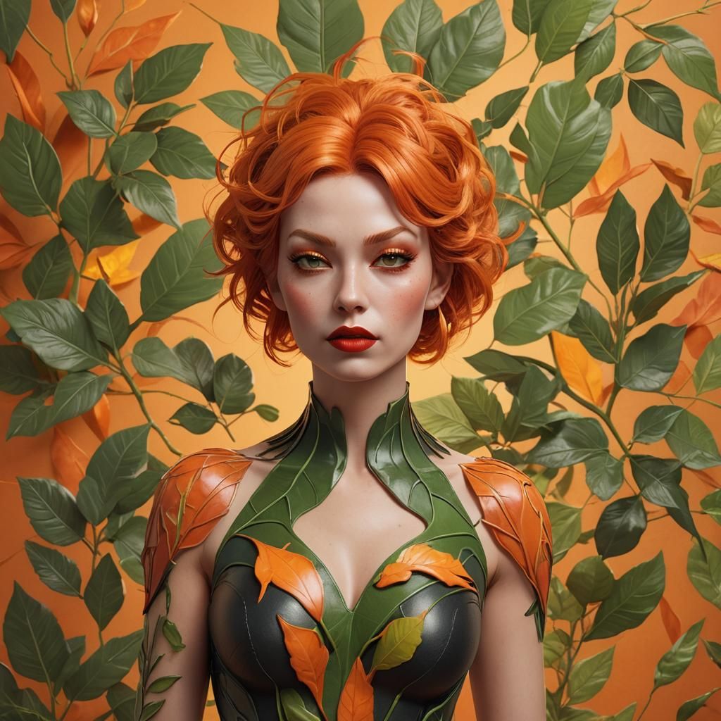 A captivating 3D render of a spider woman with short, tousle...