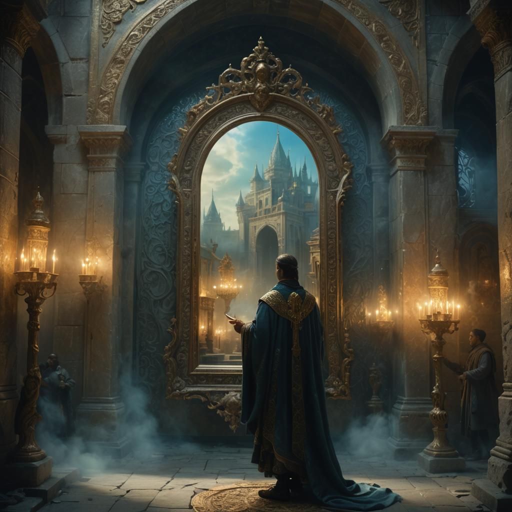 Ornate Mirror Scrying in Stone Palace