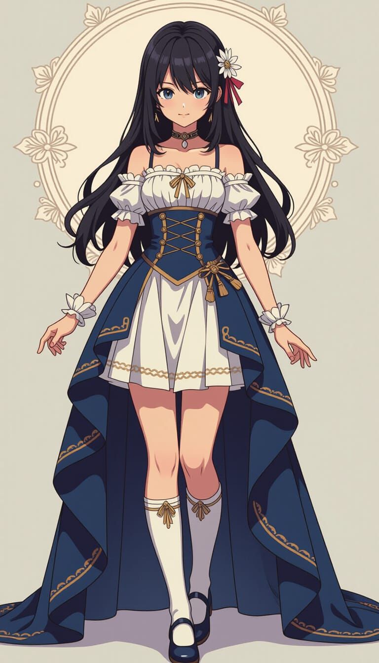 Elegant Anime Girl in Pastel Landscape