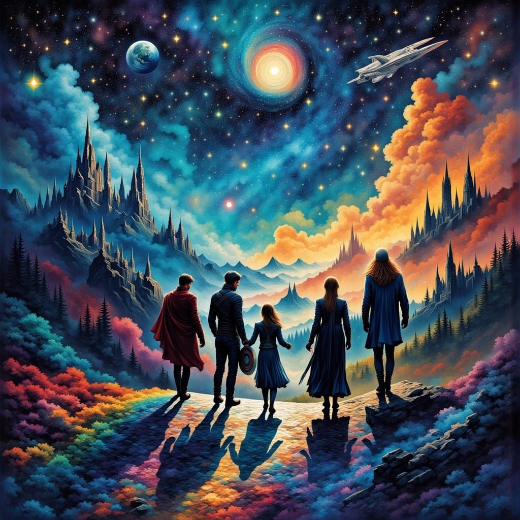 Marvel Heroes on Bifrost Bridge in Outer Space