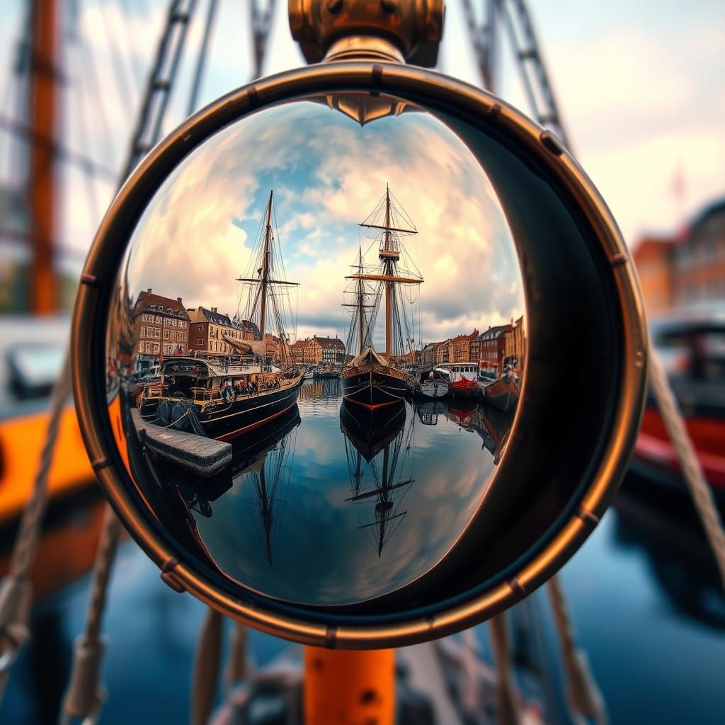 Distorted Reflection of Vintage Harbour Scene