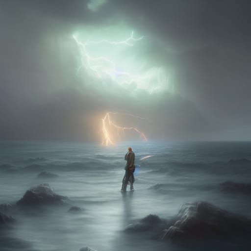 Electric Ocean Reef Under Thunderstorm Sky