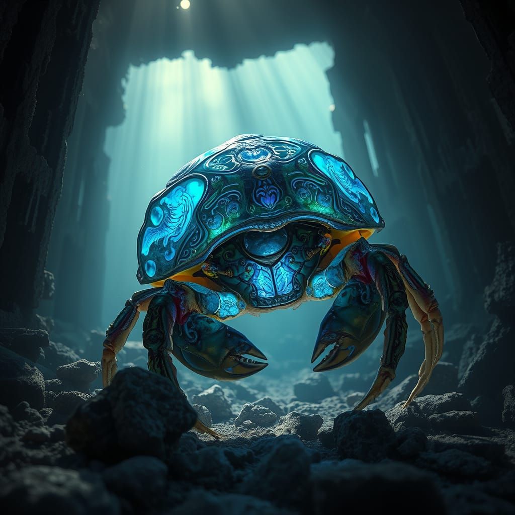 Bioluminescent Hermit Crab in Sunken City Ruins