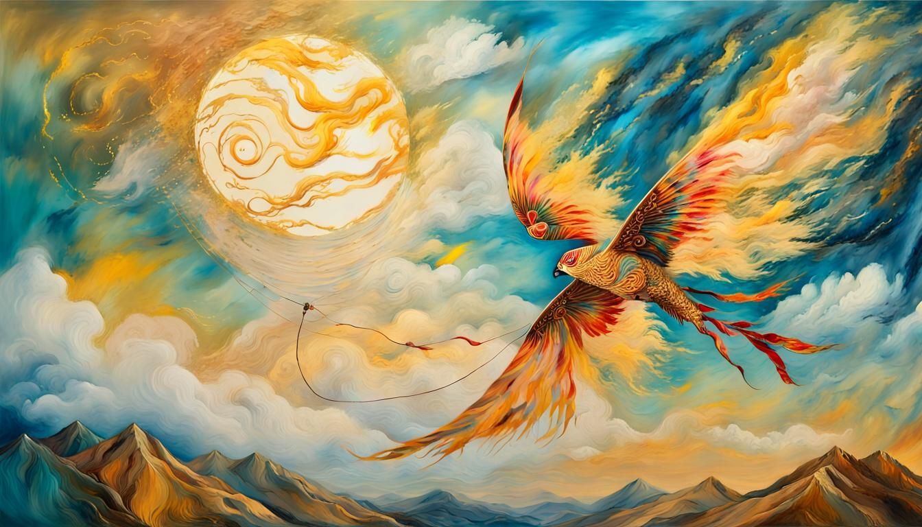 Impressionist Kite Soaring in Golden Light