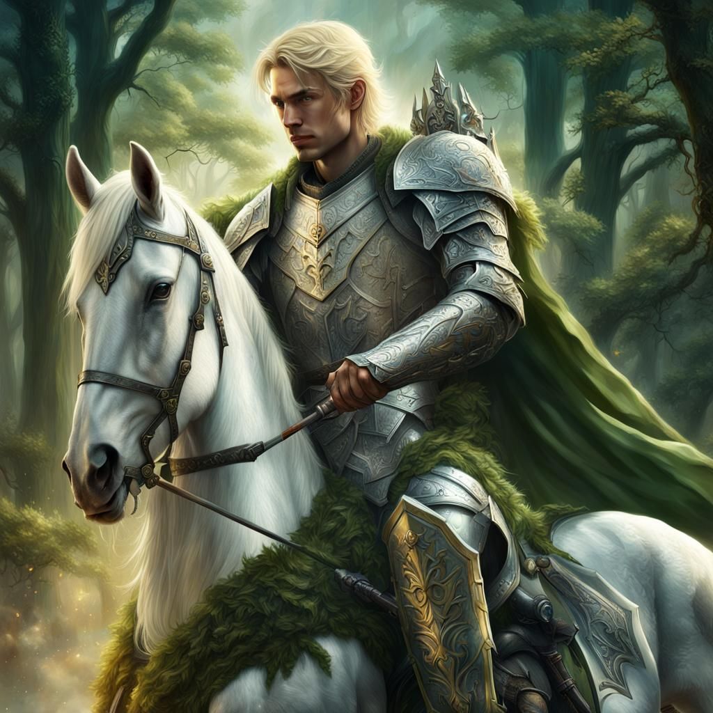 Half-Elf Paladin on White Horse: Digital Matte Painting
