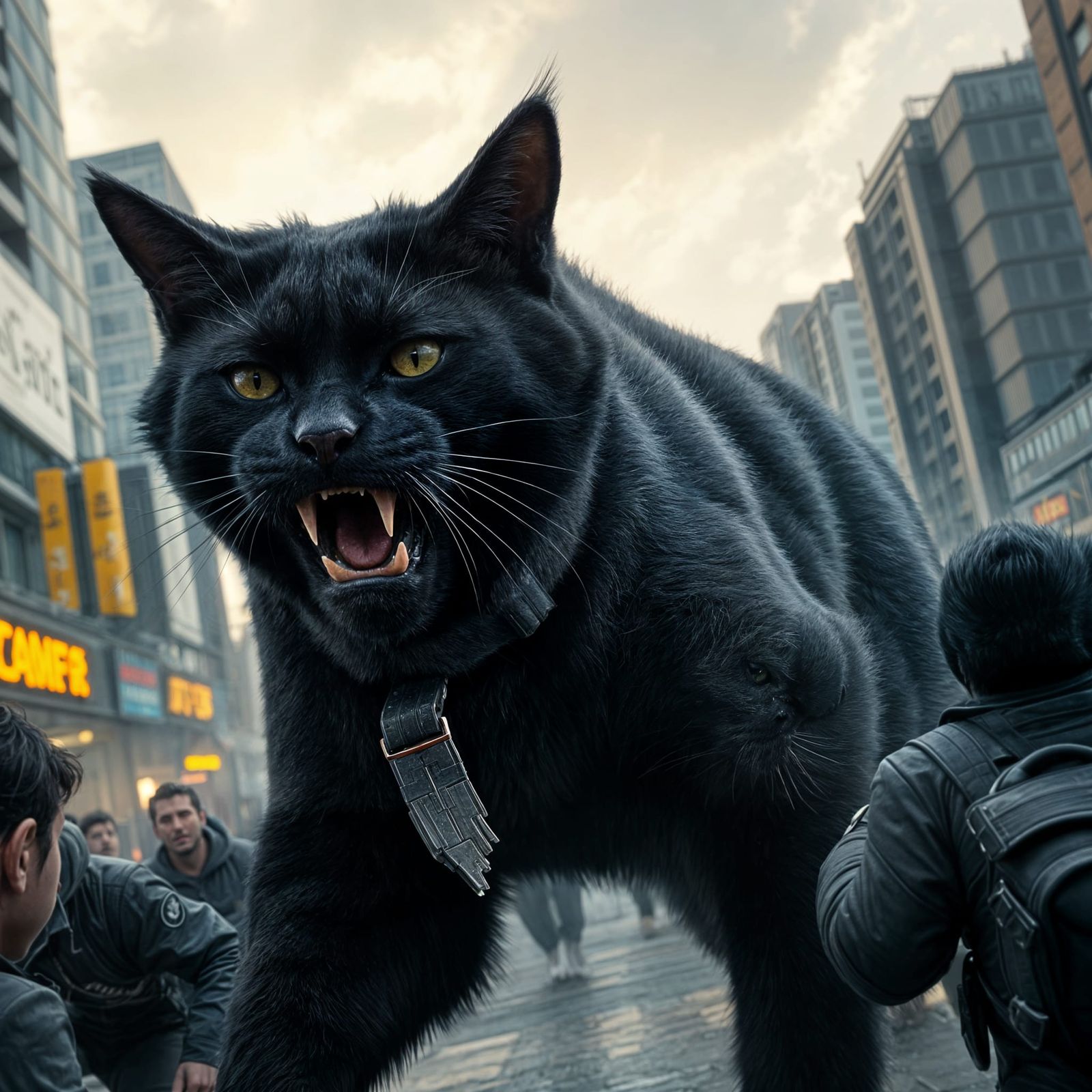 Giant Black Cat Destroys City: 3D Game Cinematic