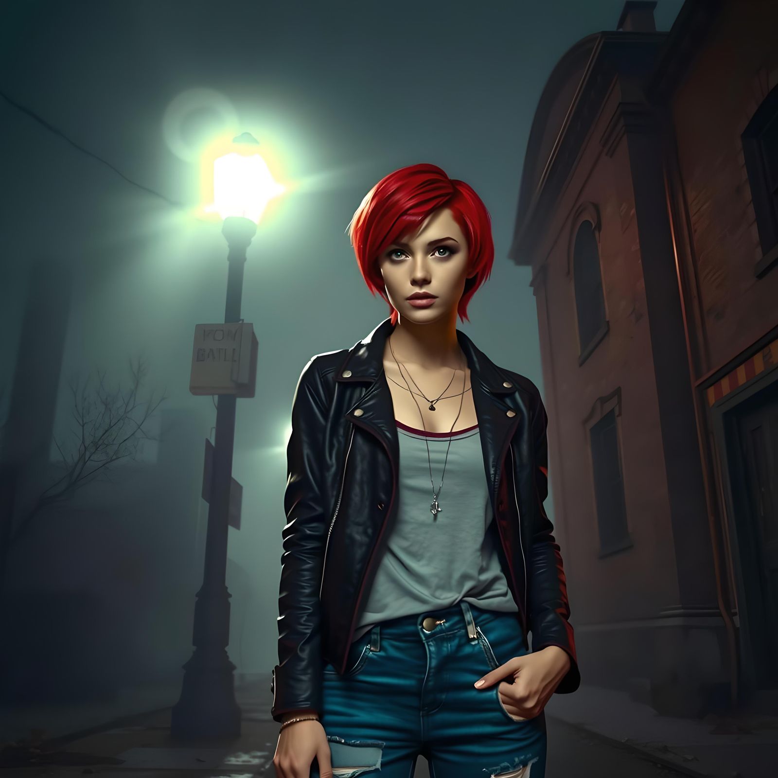 Redhead in Silent Hill: Haunting Digital Art