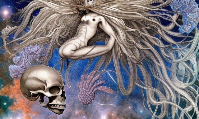 Mythical Skull on Stargazing Platform: Realistic Photography