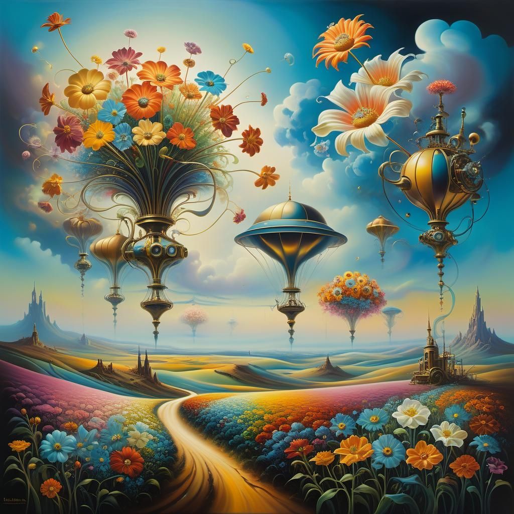 Surreal Flowers Bloom in Impossible Colors, Oil on Canvas