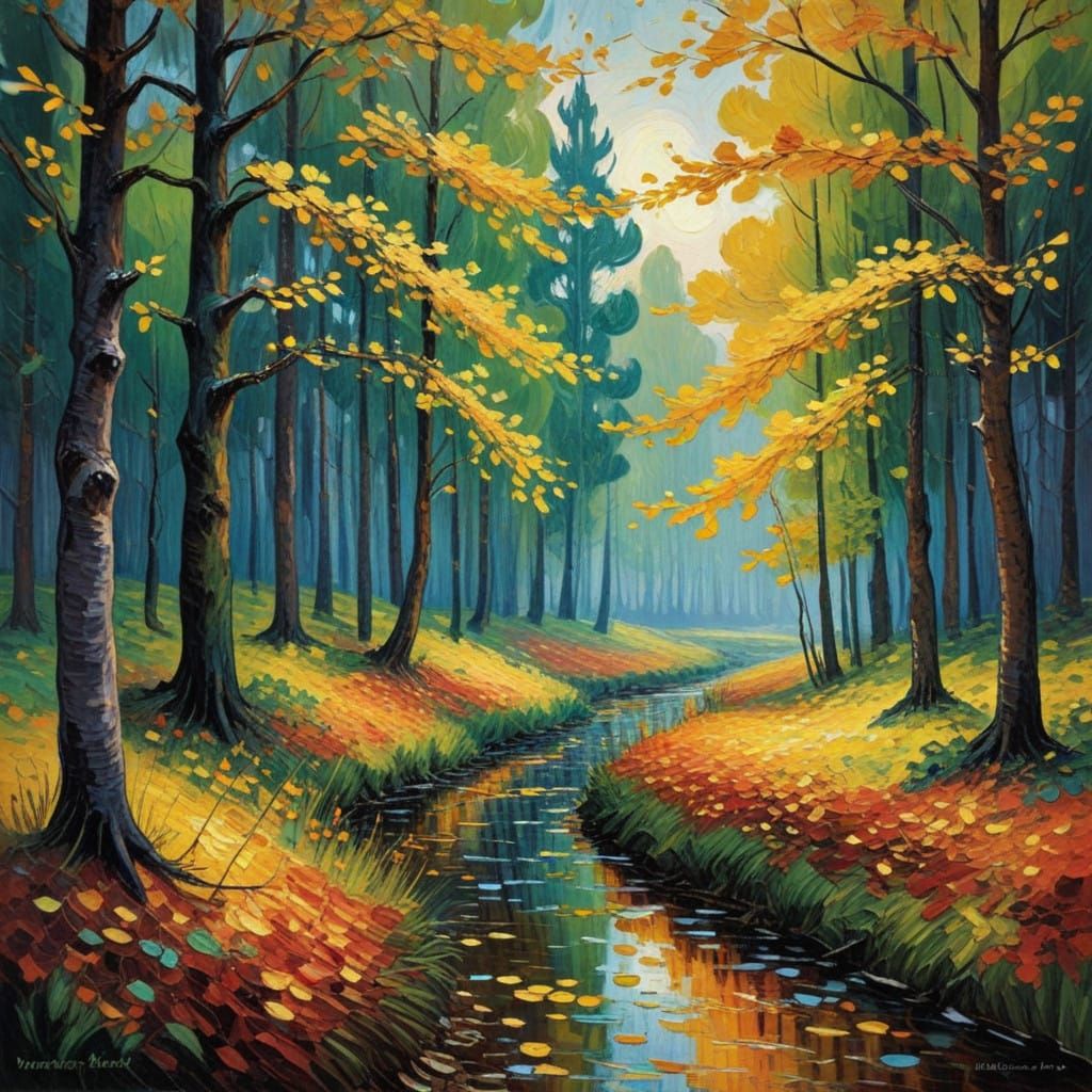 Autumn Woods in Vibrant Post-Impressionist Style