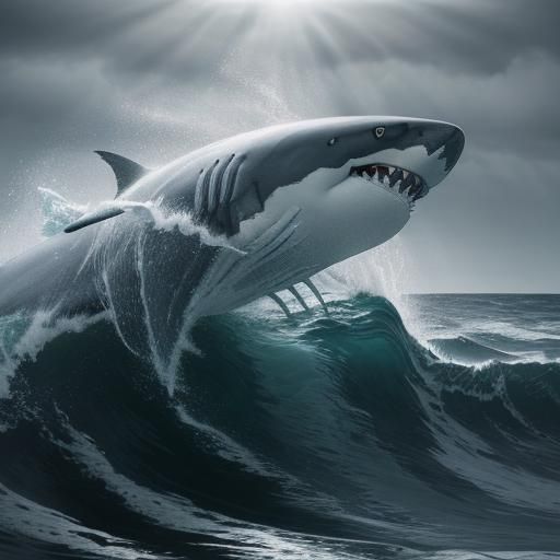 Great White Shark Breaching: Film Noir Ocean Thriller