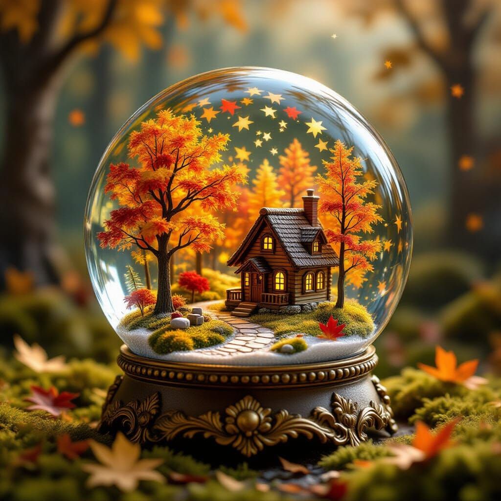 Autumn Forest Diorama in Antique Snow Globe