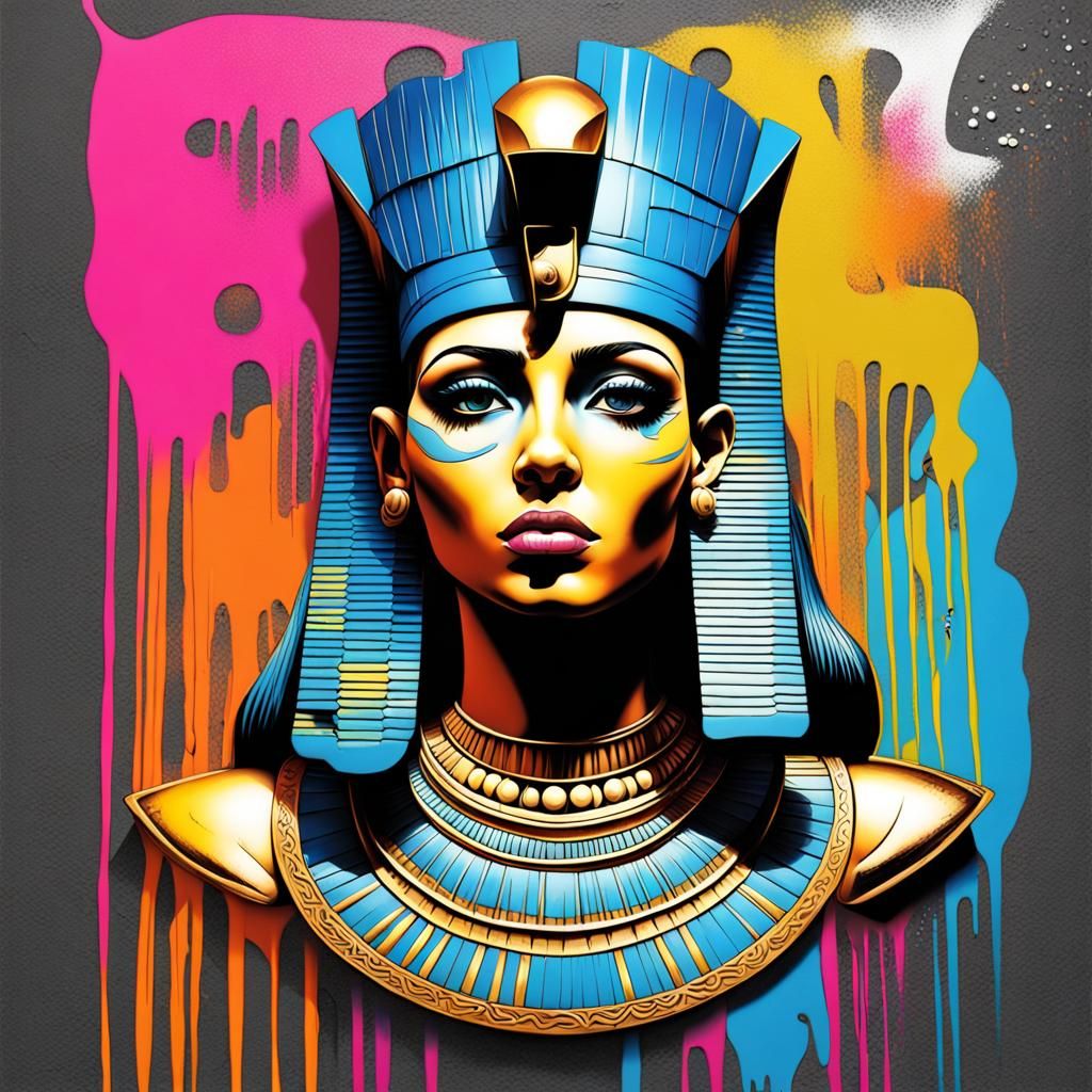 Colorful Cleopatra Graffiti Art Melting Portrait