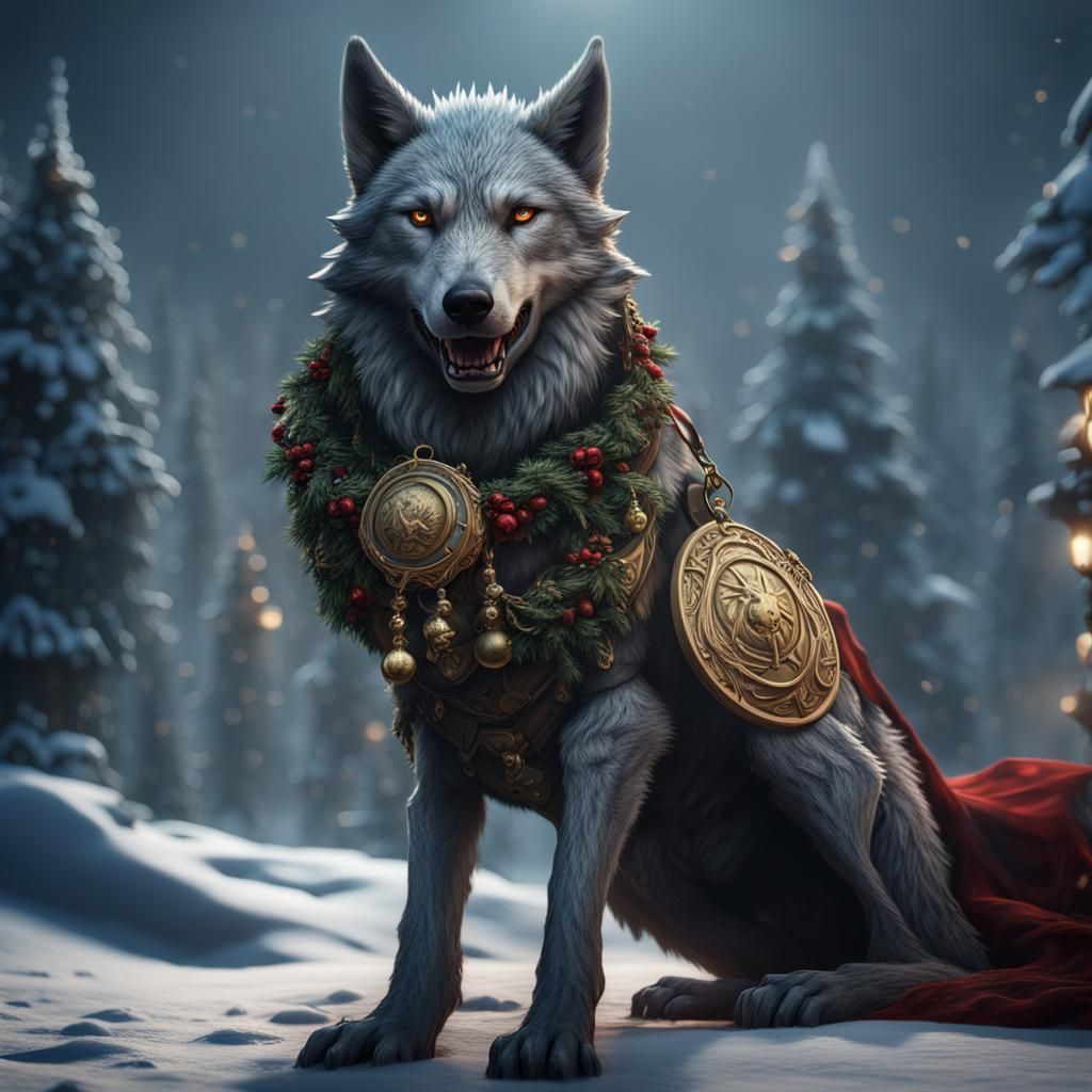 Fenrir Wolf Wins Christmas Medal: Fantasy Art