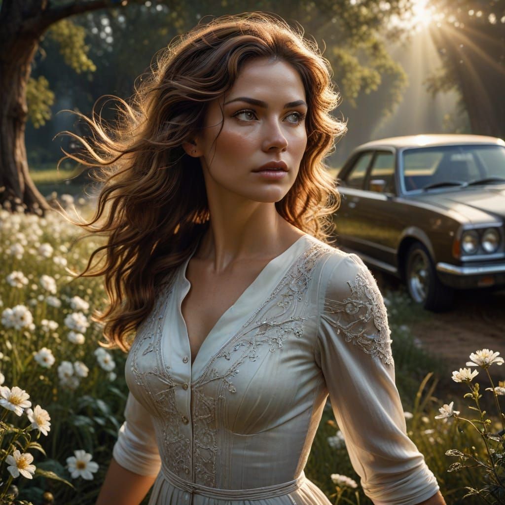 Golden Hour Escape: A Hyperrealistic Floral Field