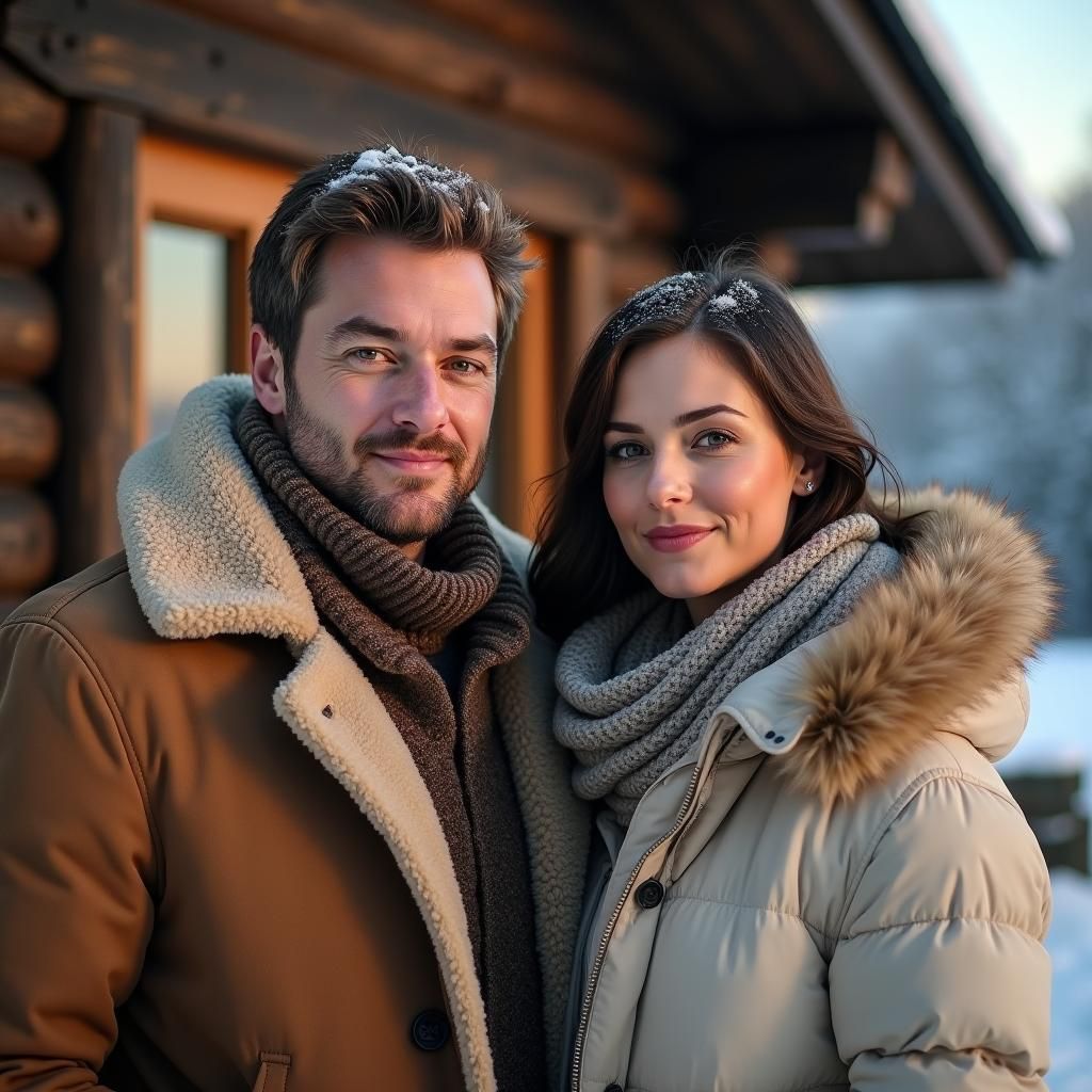 Mountain Cabin Portrait in Winter Landscape