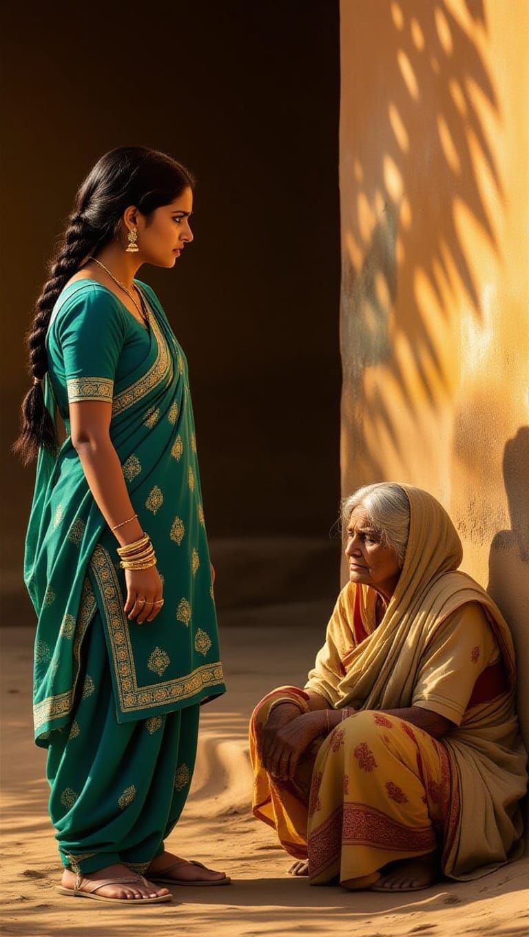 Angry Young Indian Woman Confronts Elderly Woman in Rural La...