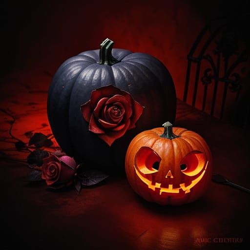 Gothic Heart Pumpkin with Ethereal Rose