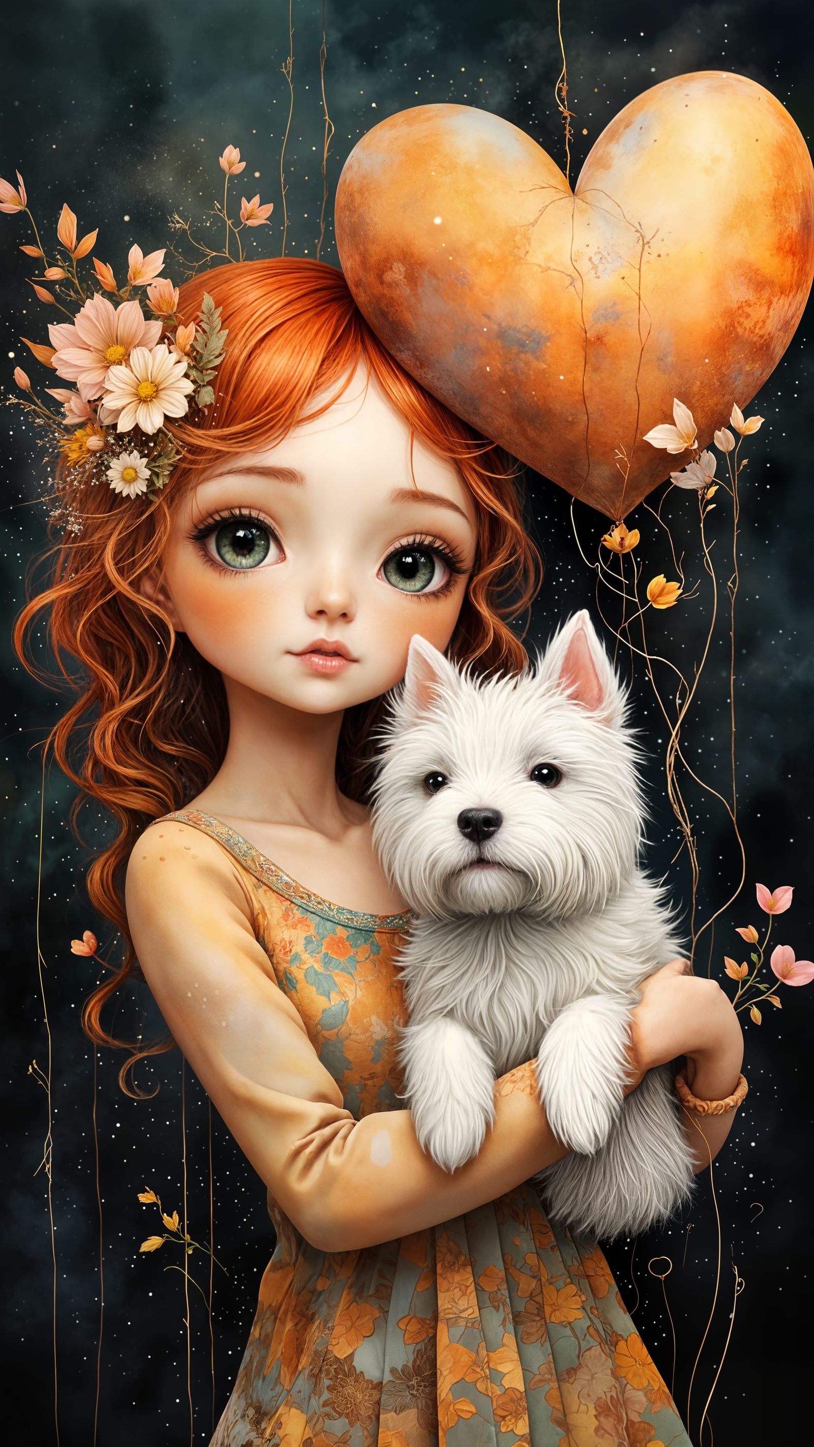 Ethereal Anime Goddess with Adorable Canine Companion