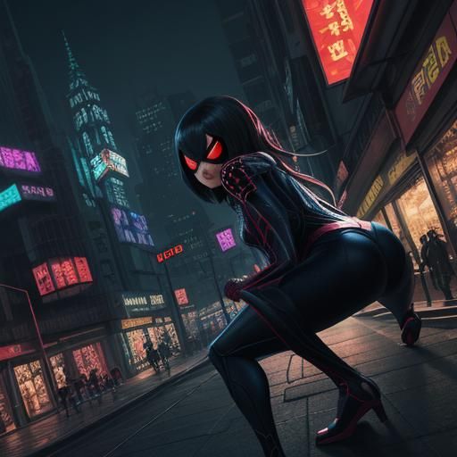 Spider-Woman in Dark City, Anime Art