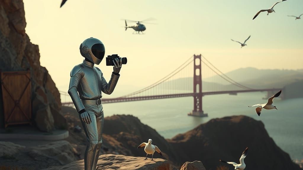 Robot Tourist Captures Golden Gate Bridge in Retro Style