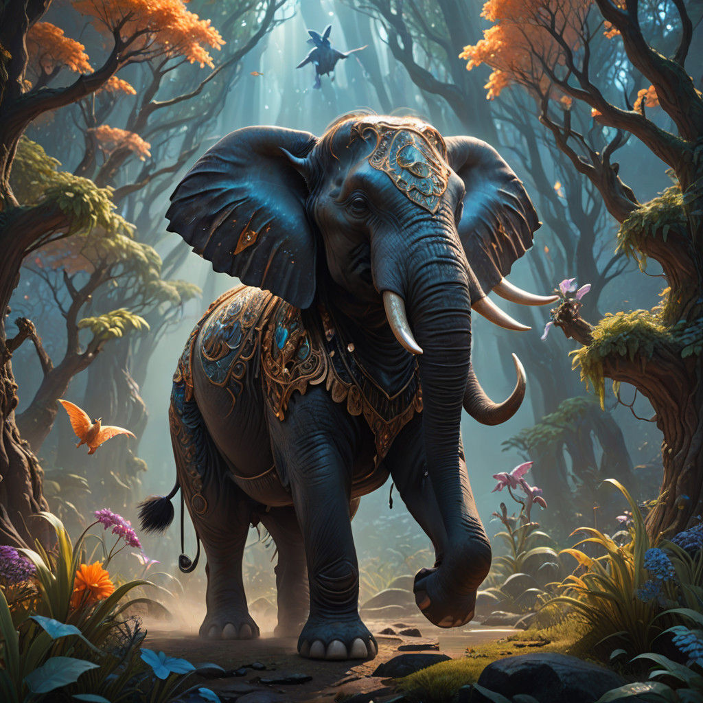 Surreal Elephant Rabbit Transformation in Whimsical Fantasy...
