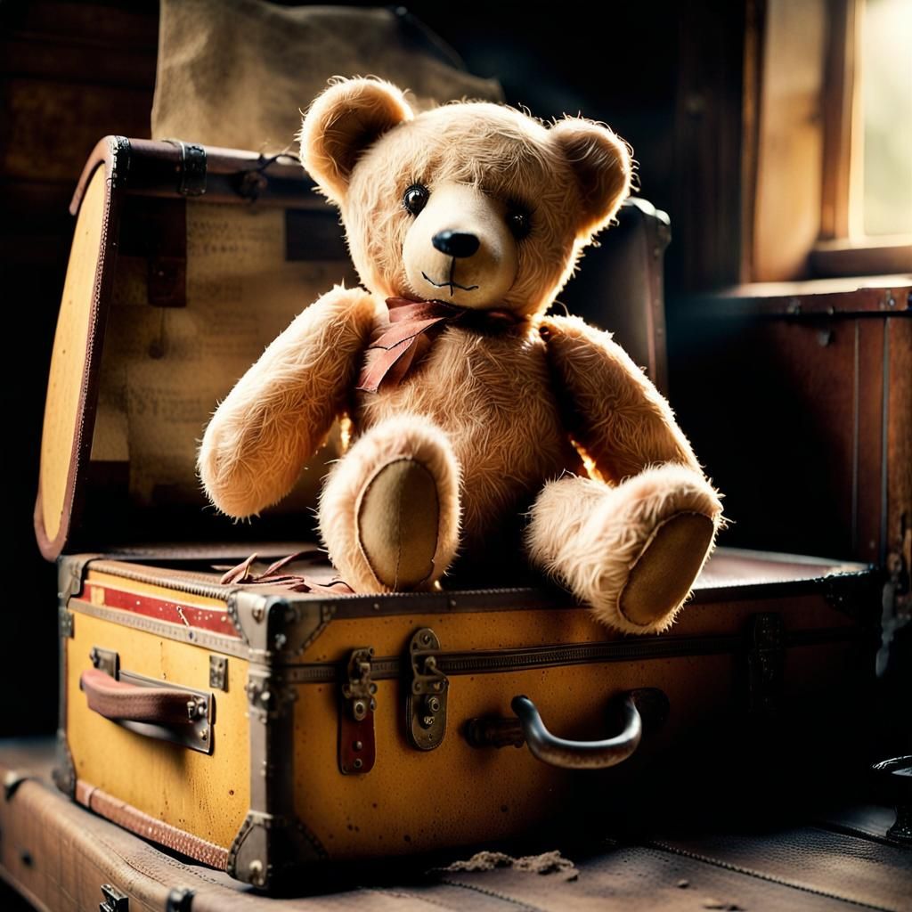 Vintage Teddy Bear Still Life in Warm Sunlight