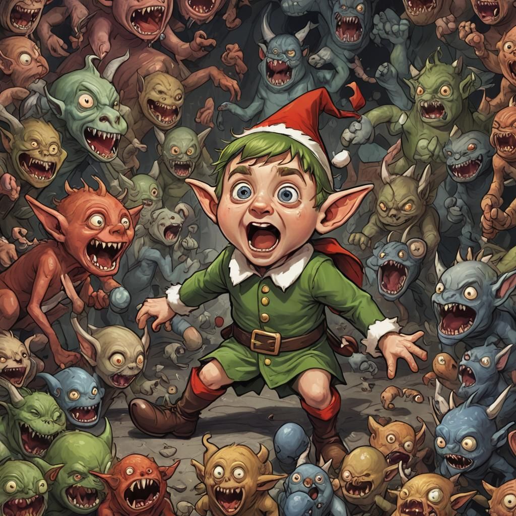 Elf Surrounded by Mischievous Monsters